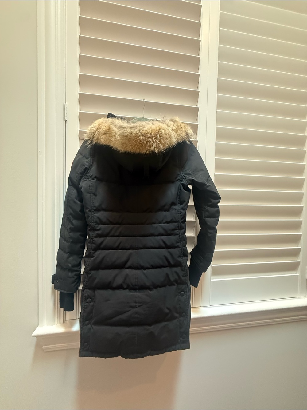 Canada Goose Loretta Black Long Puffer Coat with Natural Fur Hood Trim